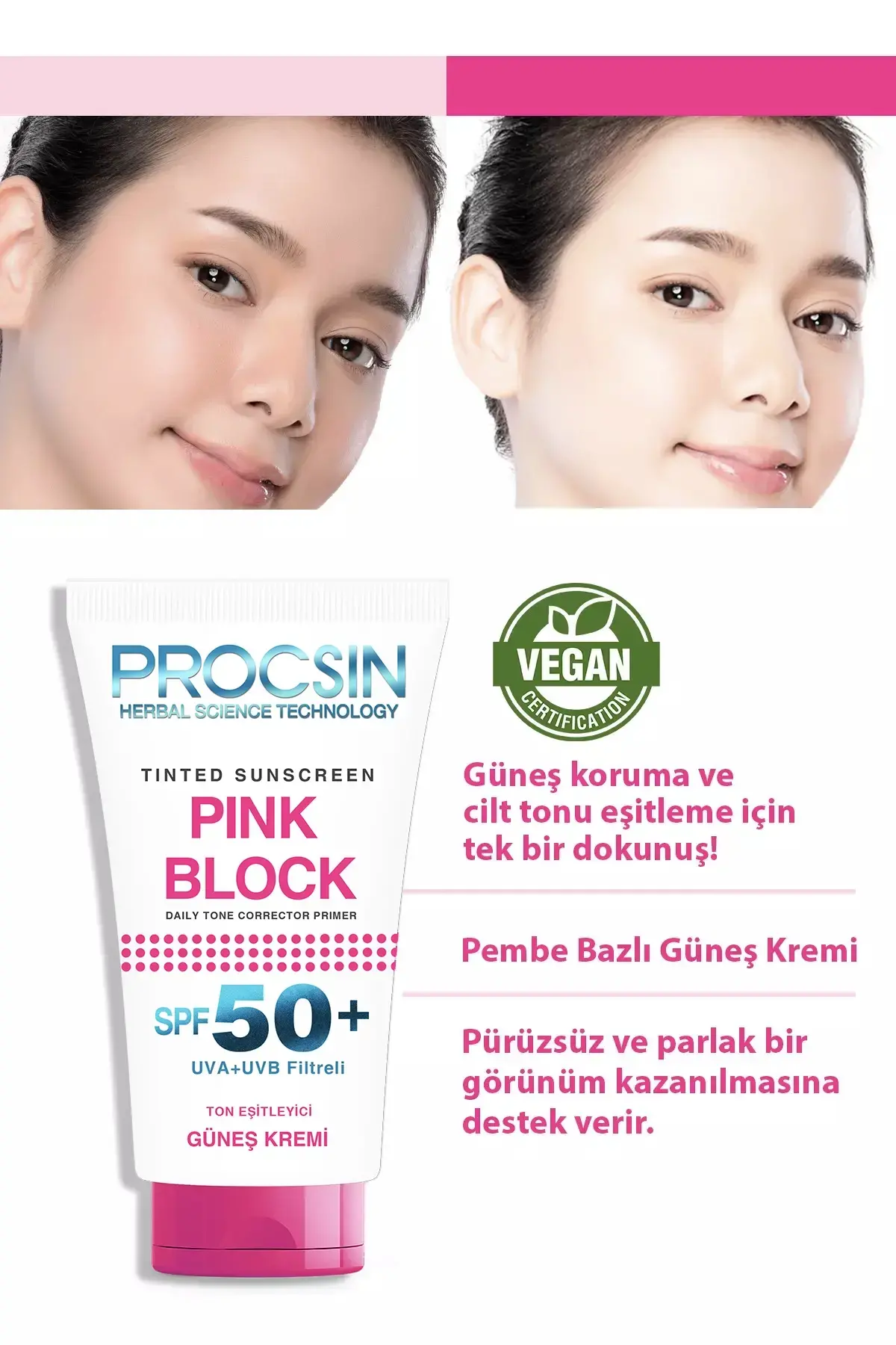 PROCSIN Pink Block Colored SPF50+ Sunscreen 50 ML - 3
