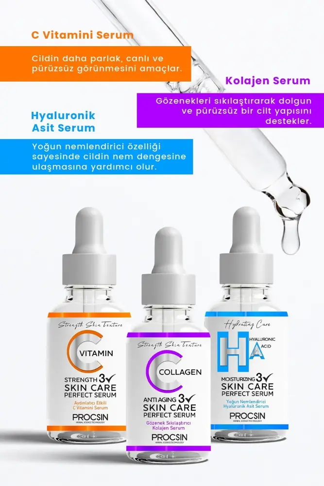 Üçlü Serum Paketi (C VİTAMİNİ - KOLAJEN - HYALURONİK ASİT SERUMU) - 4